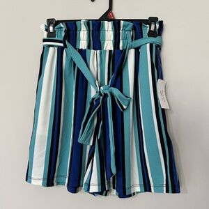 LuLaRoe High Waist Striped Shorts - Teal, Blue, and White
